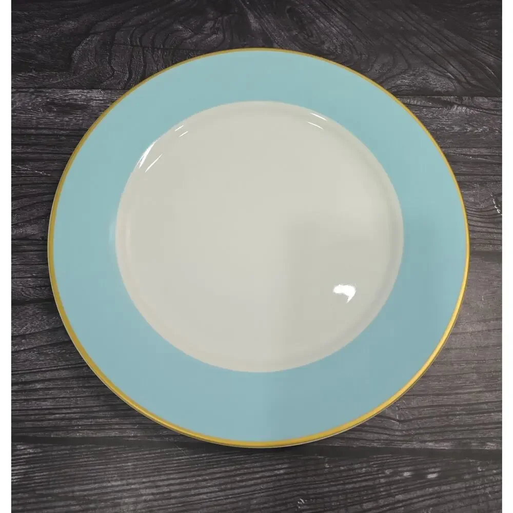 Williams Sonoma Pastel Blue Rim Gold Trim Dinner Plates 10.5